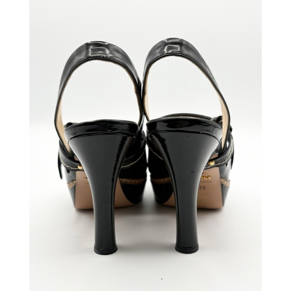 Prada S/S 2009 Black Patent Leather Heels Ribbon Detail Peep Toe Sz EU 34.5 - Picture 8 of 13